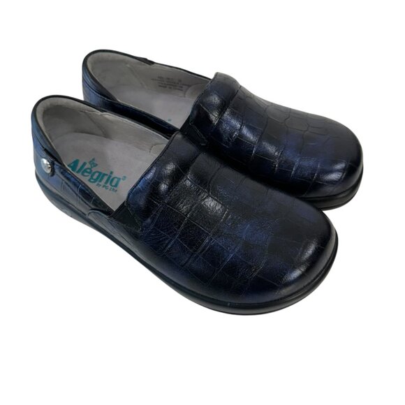 Alegria Leather Slip-On Shoes SZ 37 Black Croc Pattern Comfy Professional Clogs - Picture 10 of 13